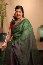 Groovy Green Handblock Printed Handwoven Tussar Silk Saree