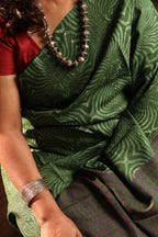 Groovy Green Handblock Printed Handwoven Tussar Silk Saree