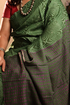 Groovy Green Handblock Printed Handwoven Tussar Silk Saree