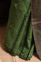 Groovy Green Handblock Printed Handwoven Tussar Silk Saree