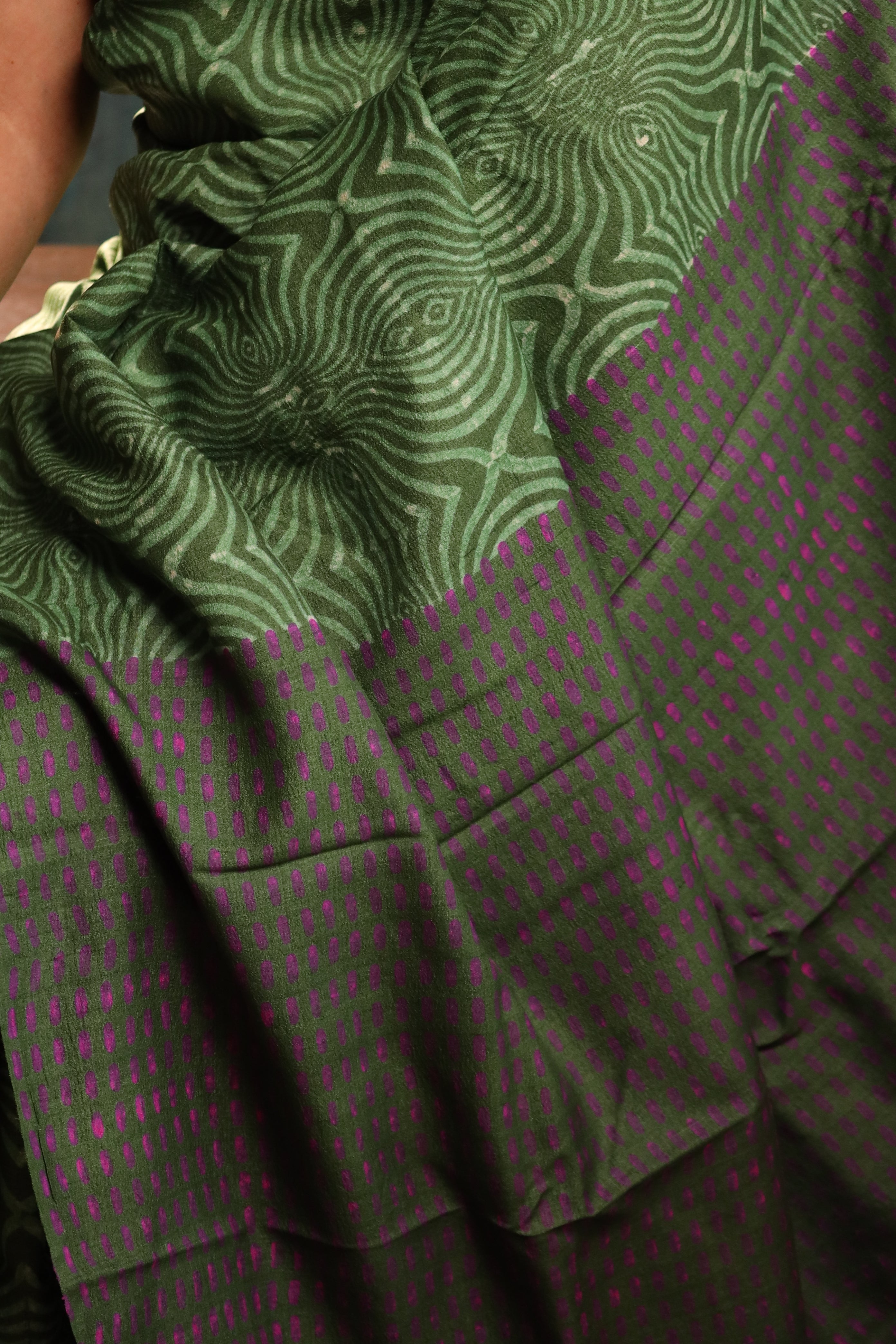 Groovy Green Handblock Printed Handwoven Tussar Silk Saree