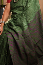 Groovy Green Handblock Printed Handwoven Tussar Silk Saree