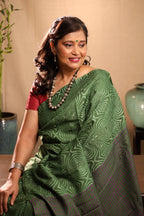 Groovy Green Handblock Printed Handwoven Tussar Silk Saree