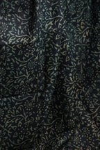 Night Flowers Deep Blue Handblock Printed Handwoven Tussar Silk Saree