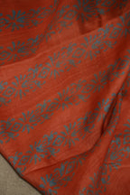 Persimmon Orange Handblock Printed Handwoven Tussar Silk Saree