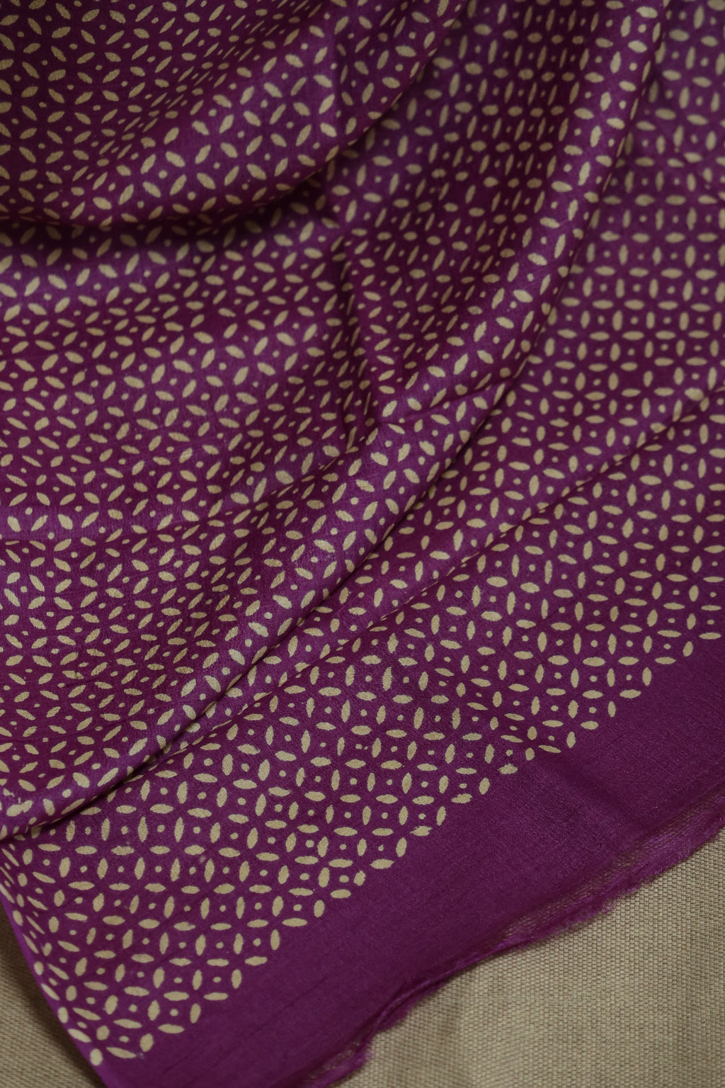 Zentangle Purple Handblock Printed Handwoven Tussar Silk Saree