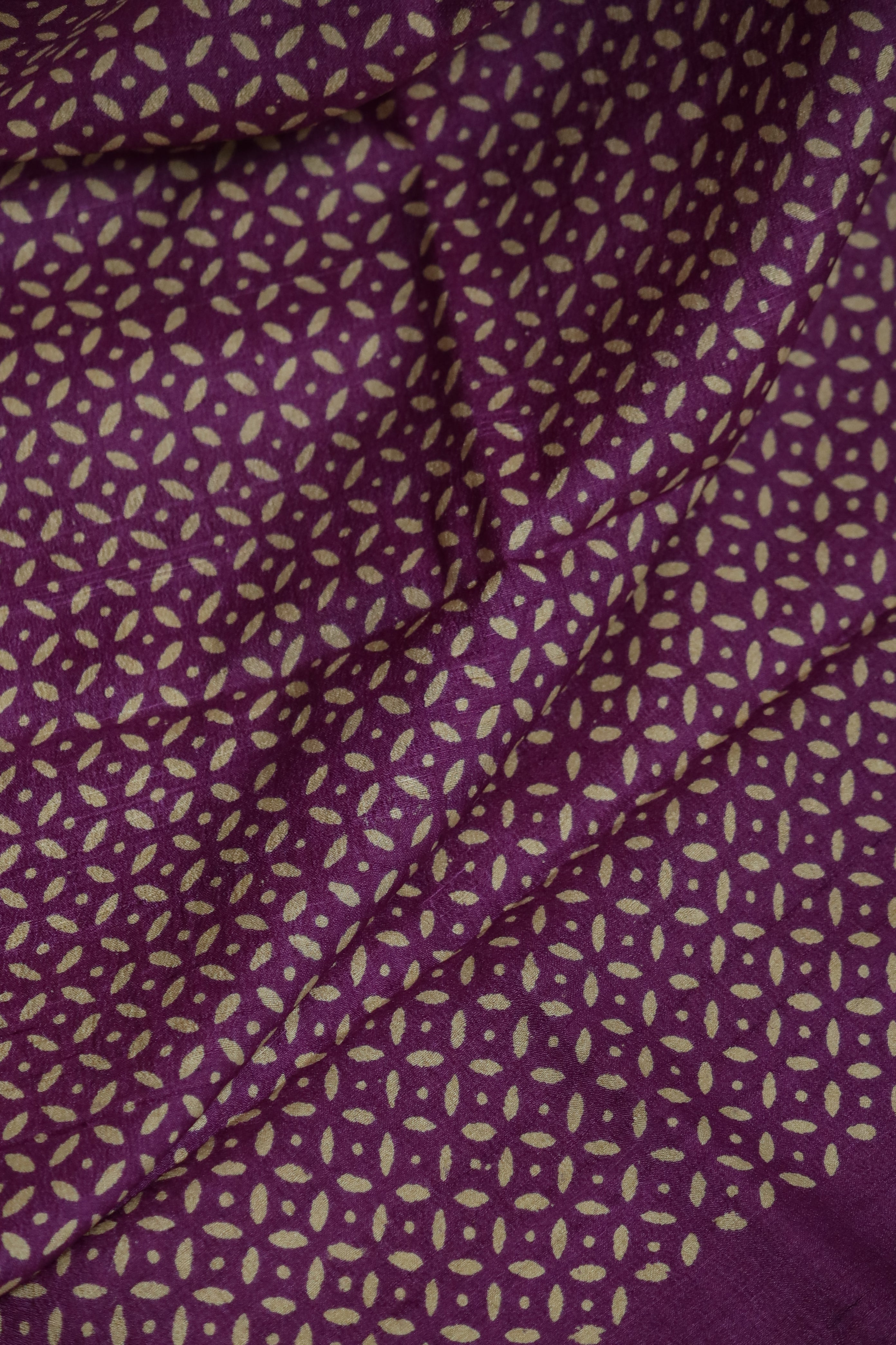 Zentangle Purple Handblock Printed Handwoven Tussar Silk Saree