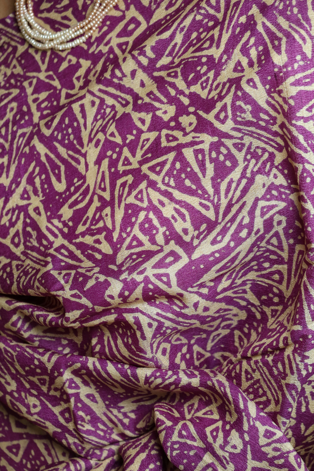 Zentangle Purple Handblock Printed Handwoven Tussar Silk Saree