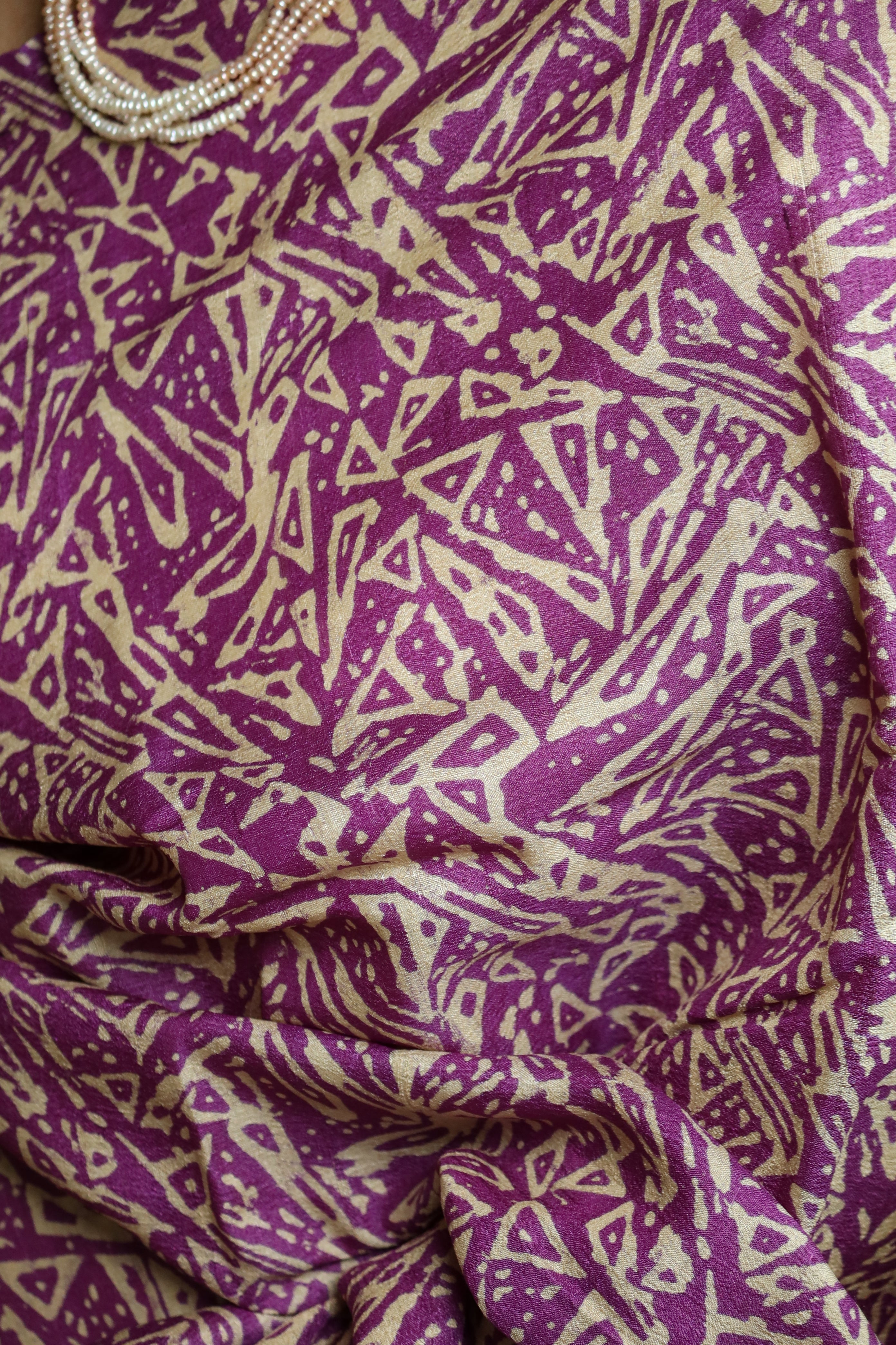 Zentangle Purple Handblock Printed Handwoven Tussar Silk Saree