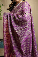 Zentangle Purple Handblock Printed Handwoven Tussar Silk Saree