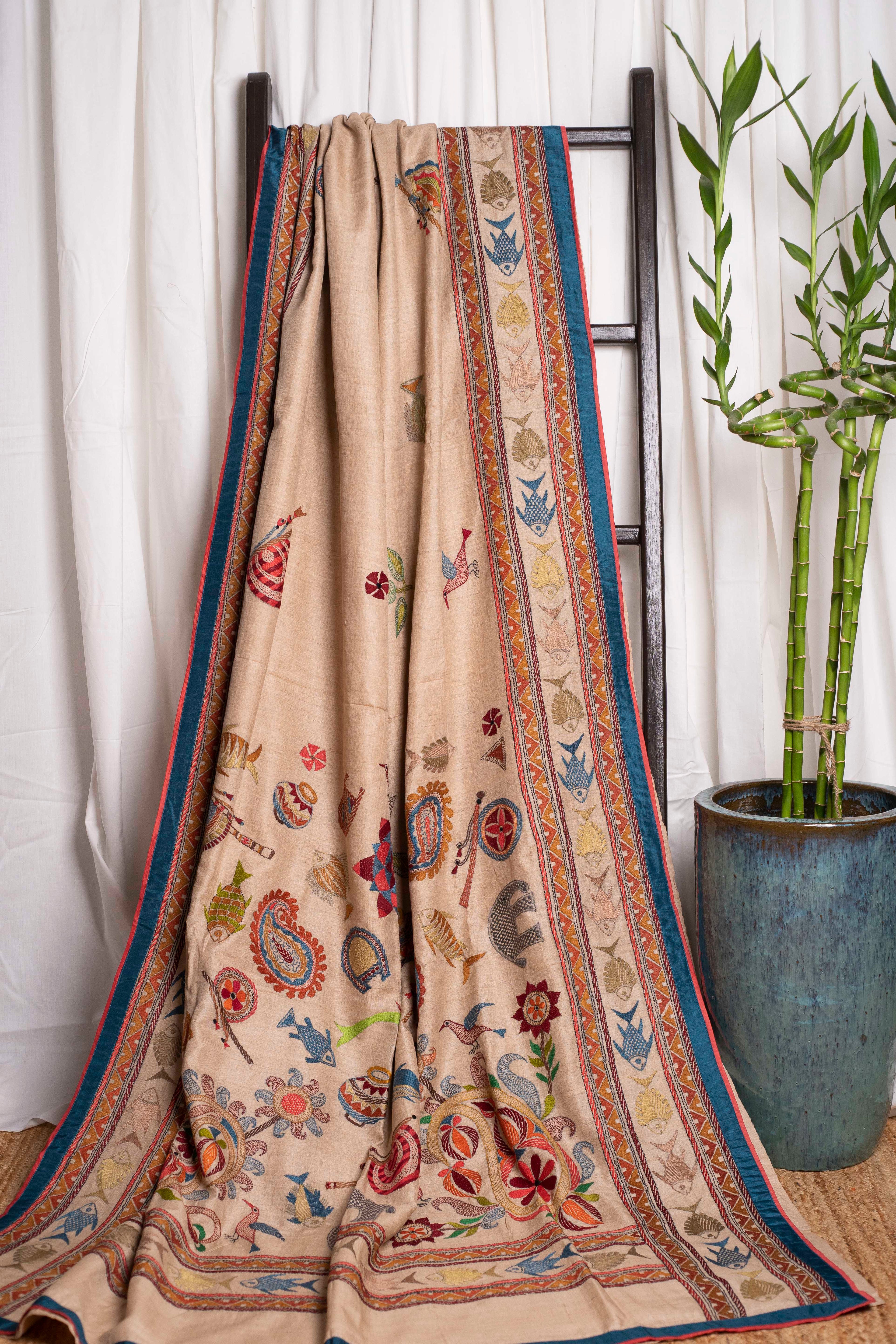 Clay of Life Kantha in Handwoven Pure Silk