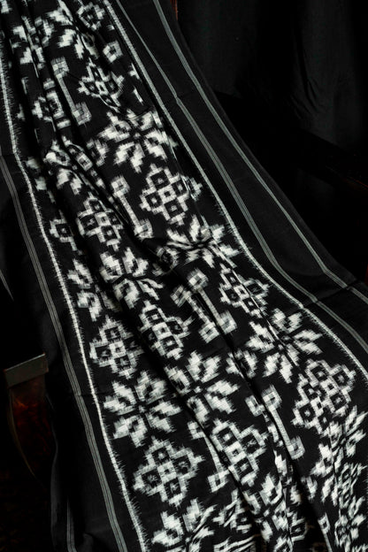 Kolam Black & White Handwoven Double Ikkat Cotton