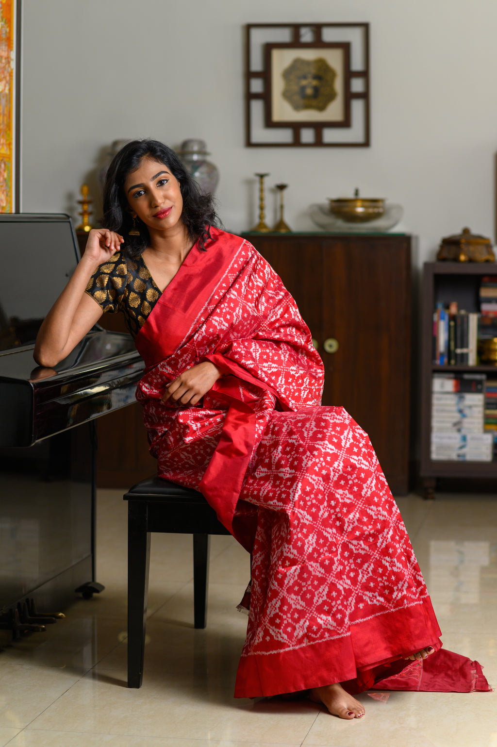 Cherry Fantasy Handwoven Single Ikkat Silk