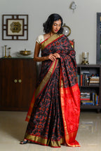 Cherry Noir Handwoven Single Ikkat Silk