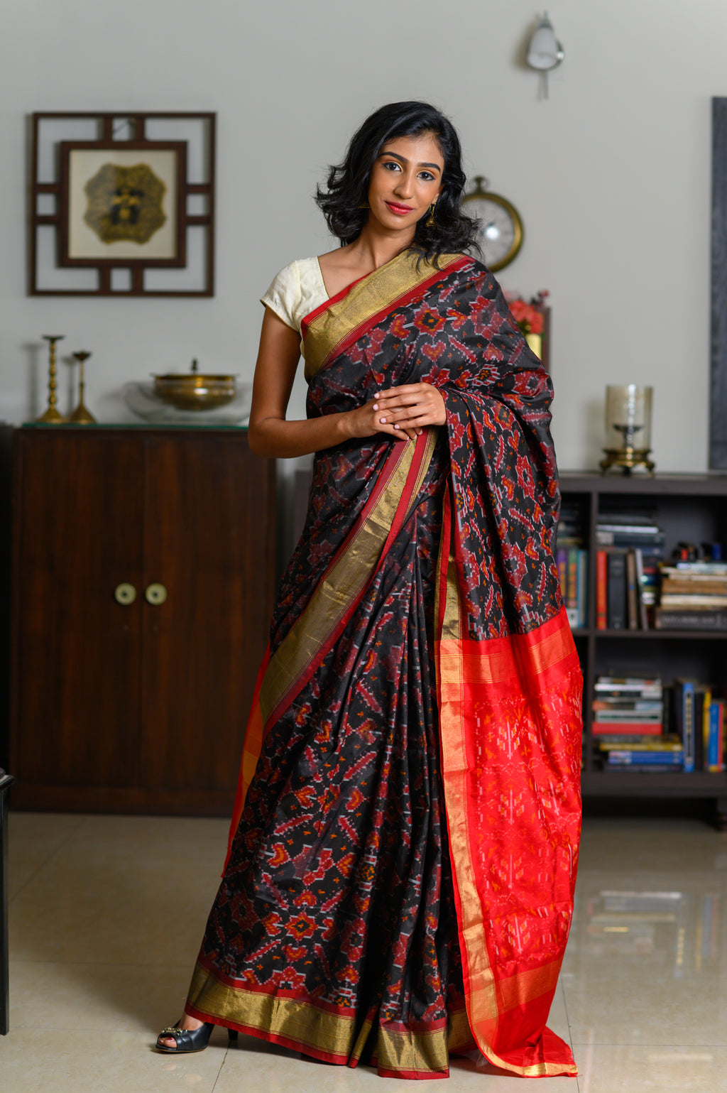 Cherry Noir Handwoven Single Ikkat Silk