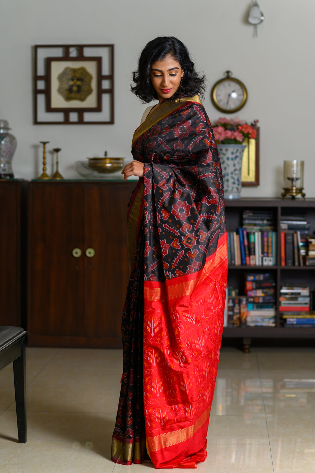 Cherry Noir Handwoven Single Ikkat Silk