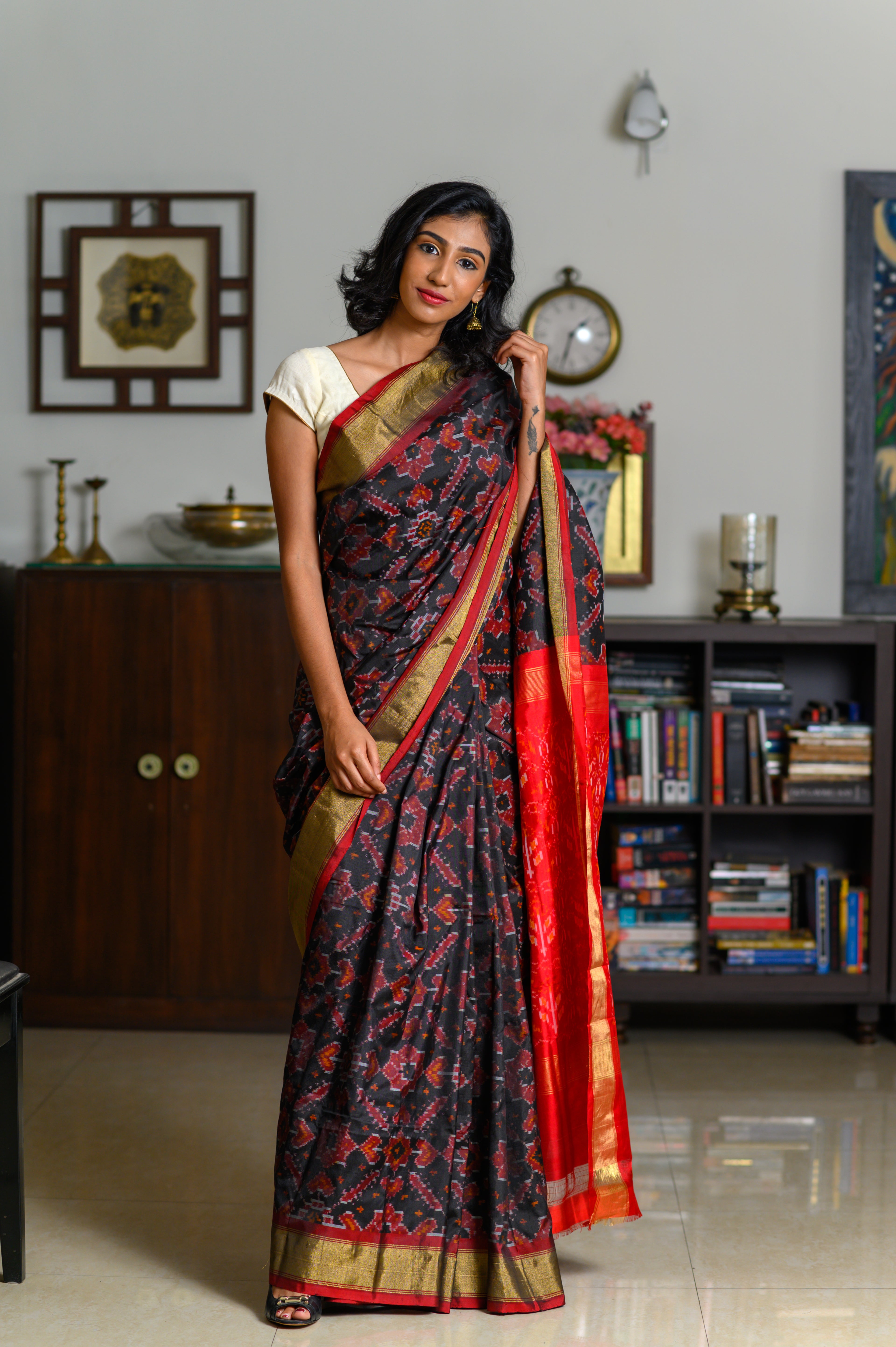 Cherry Noir Handwoven Single Ikkat Silk