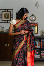 Cherry Noir Handwoven Single Ikkat Silk