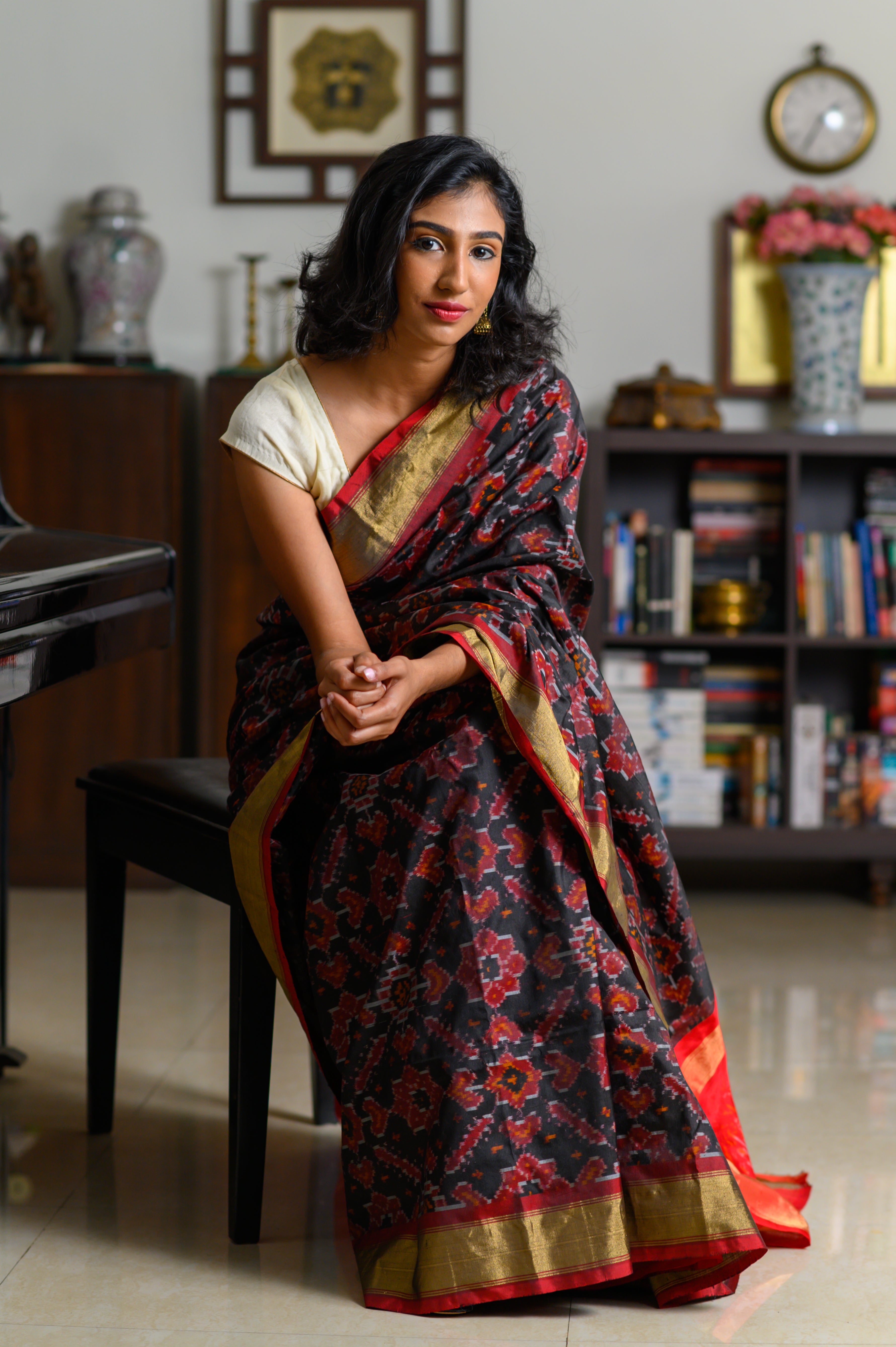 Cherry Noir Handwoven Single Ikkat Silk