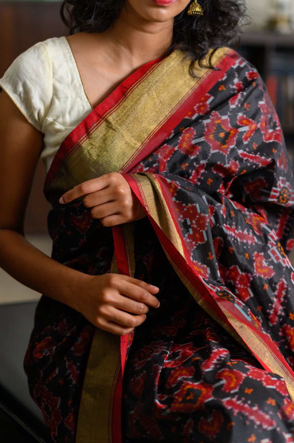 Cherry Noir Handwoven Single Ikkat Silk