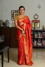 Floral Aari & Jaal Chikankari on Brick Red Handwoven Tussar Silk