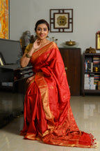 Floral Aari & Jaal Chikankari on Brick Red Handwoven Tussar Silk