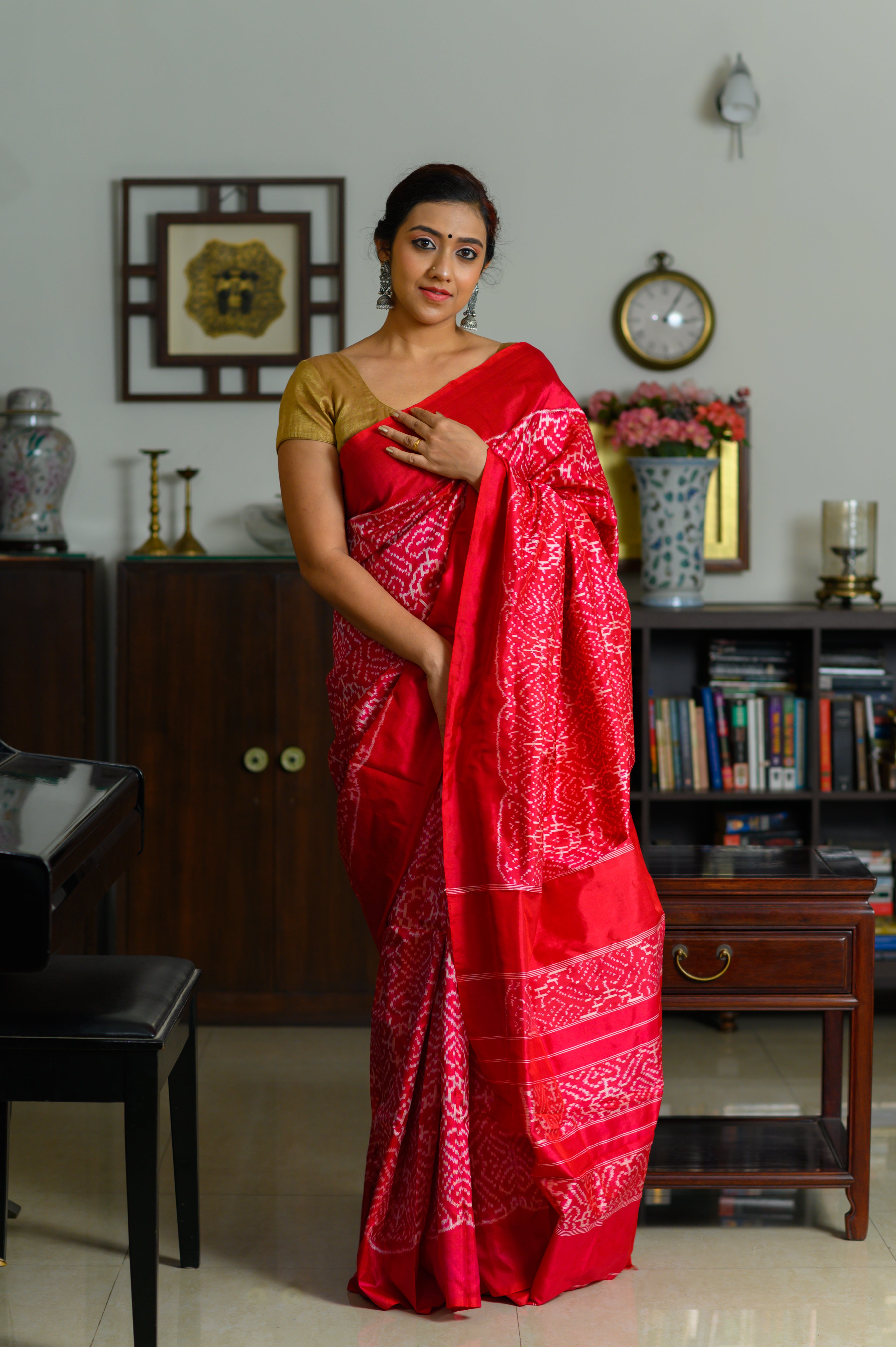 Cherry Pop Handwoven Single Ikkat Silk