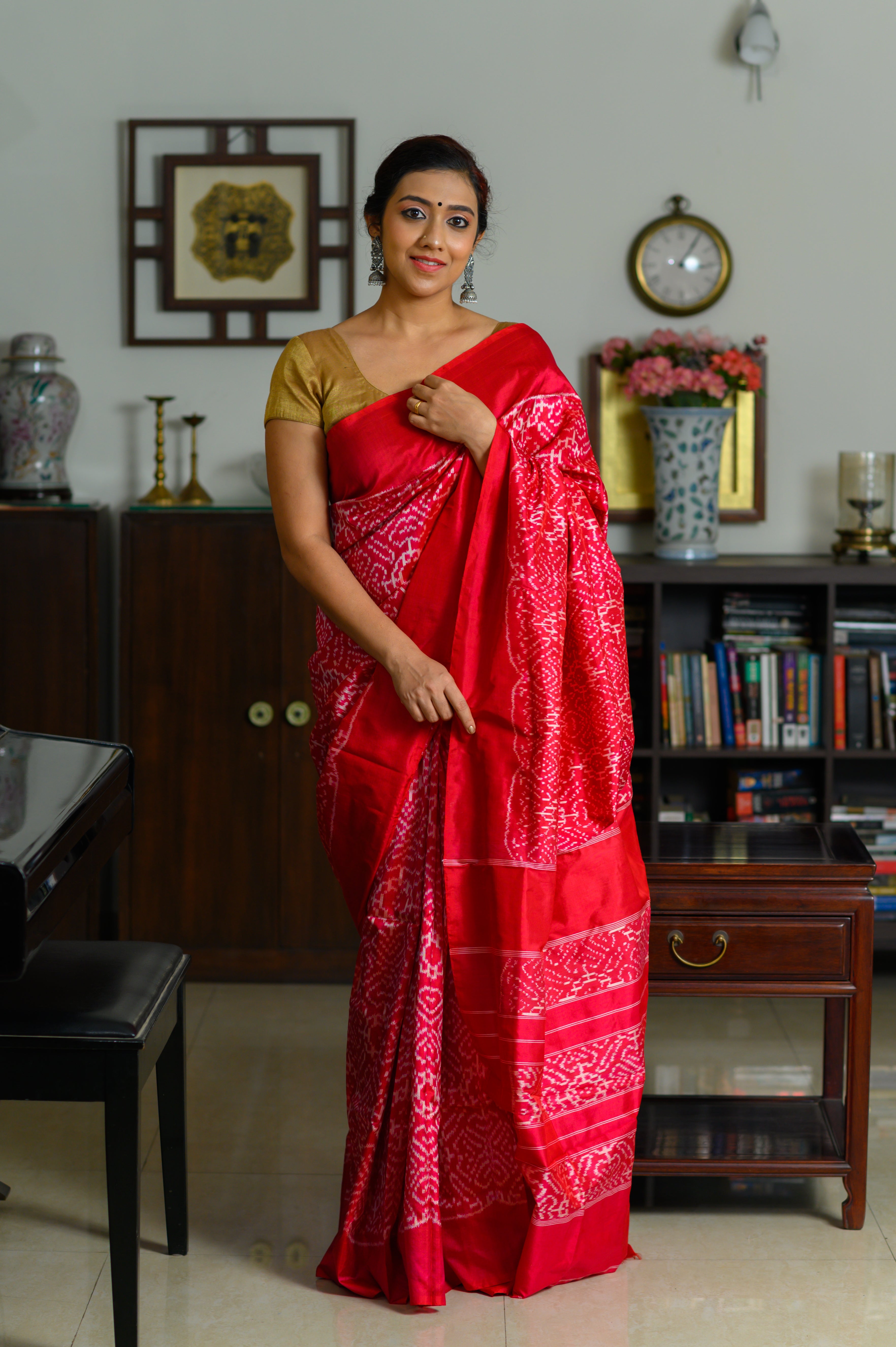 Cherry Pop Handwoven Single Ikkat Silk