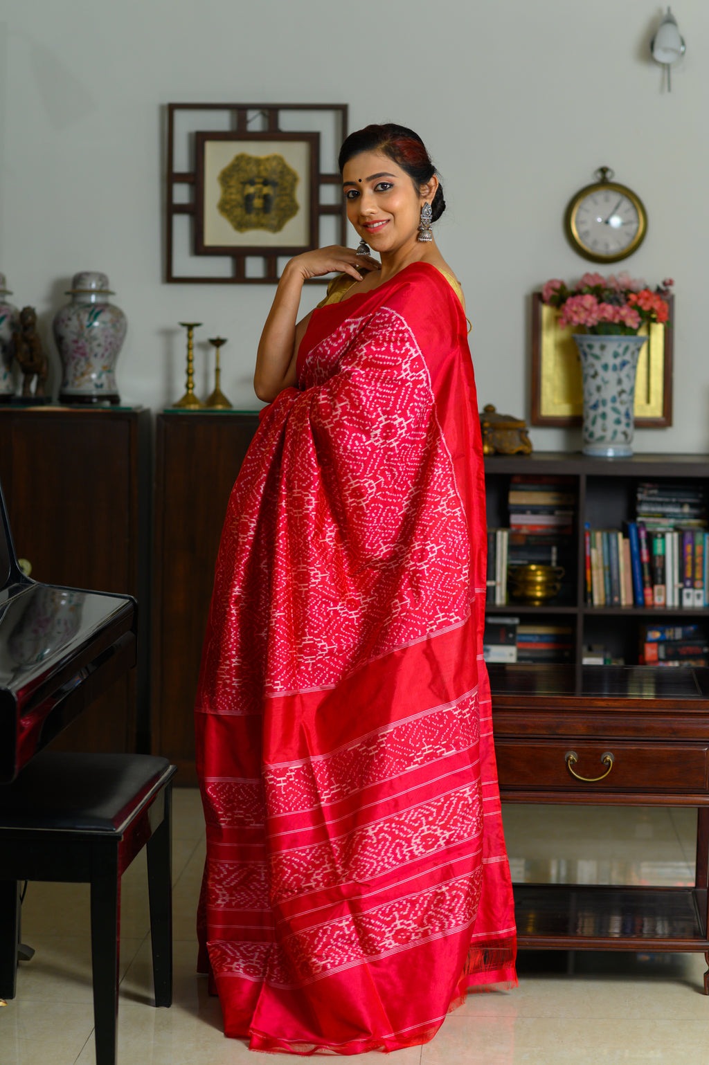Cherry Pop Handwoven Single Ikkat Silk