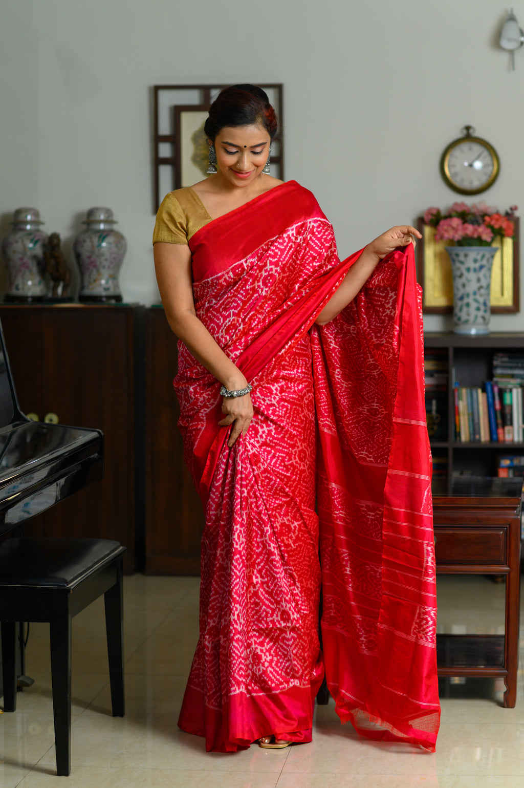 Cherry Pop Handwoven Single Ikkat Silk