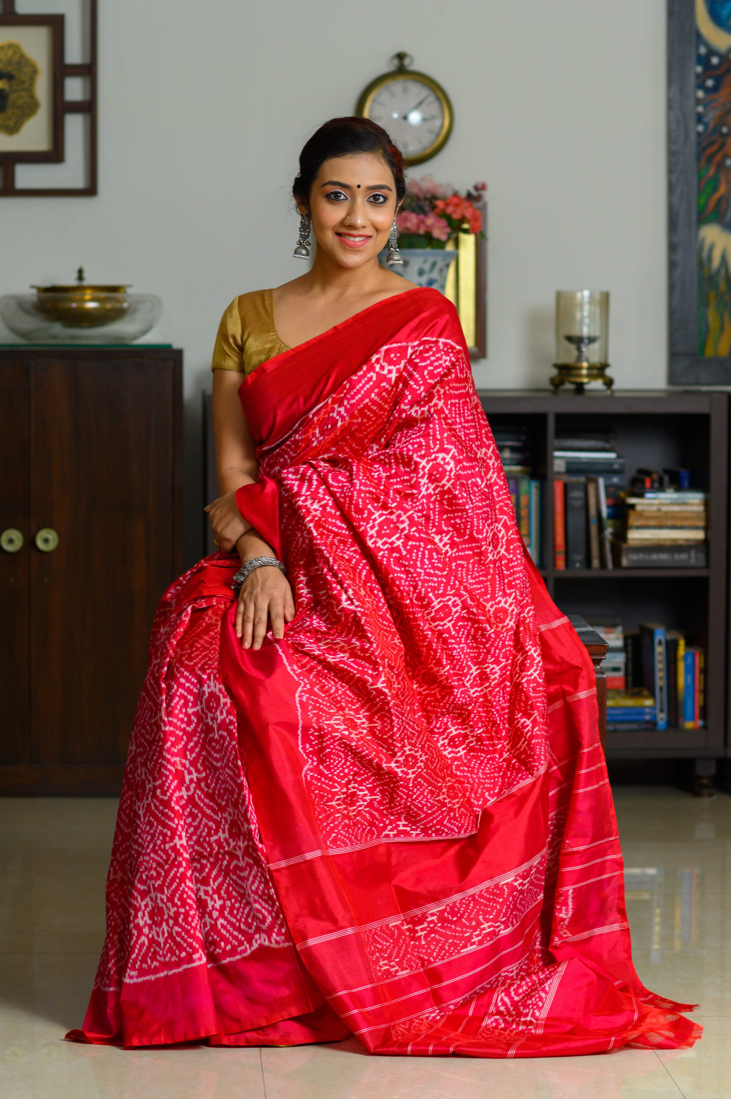 Cherry Pop Handwoven Single Ikkat Silk