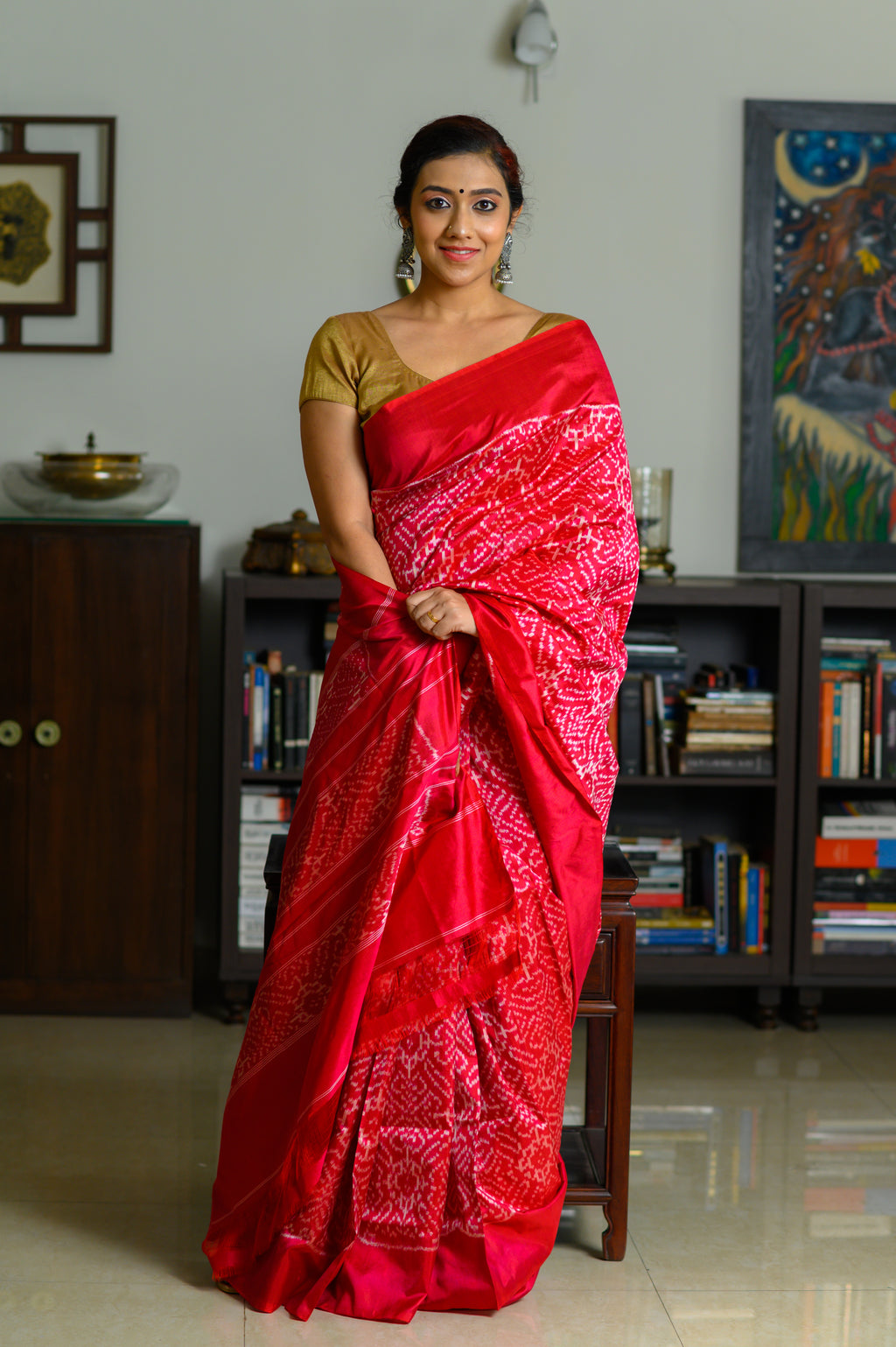 Cherry Pop Handwoven Single Ikkat Silk