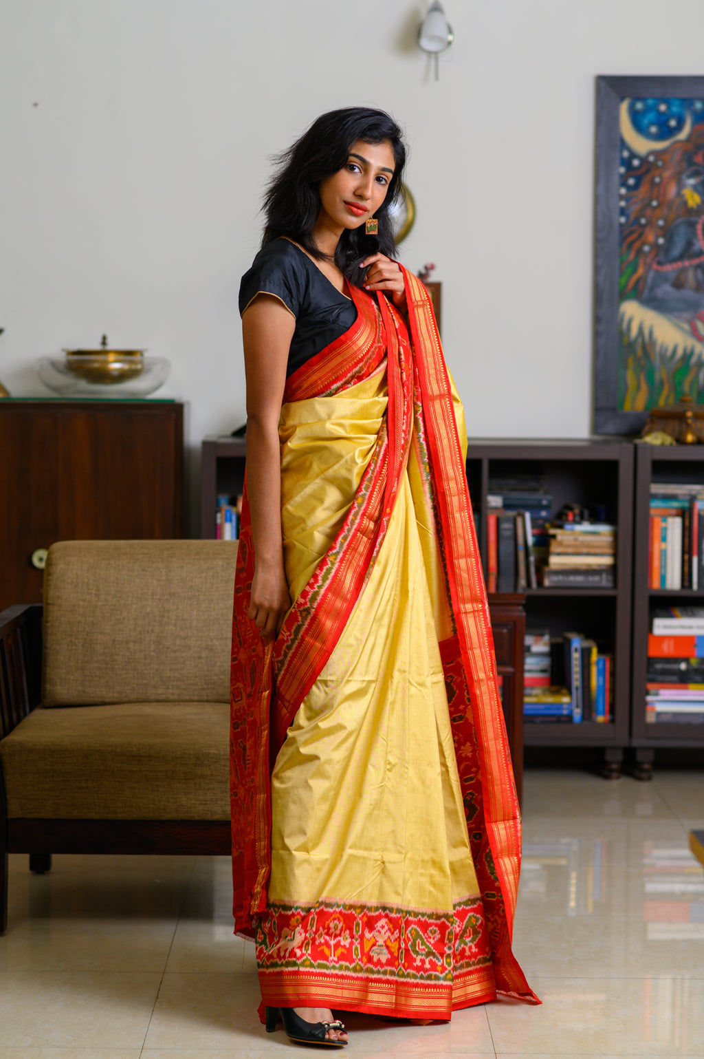 Spring Yellow Handwoven Single Ikkat Silk