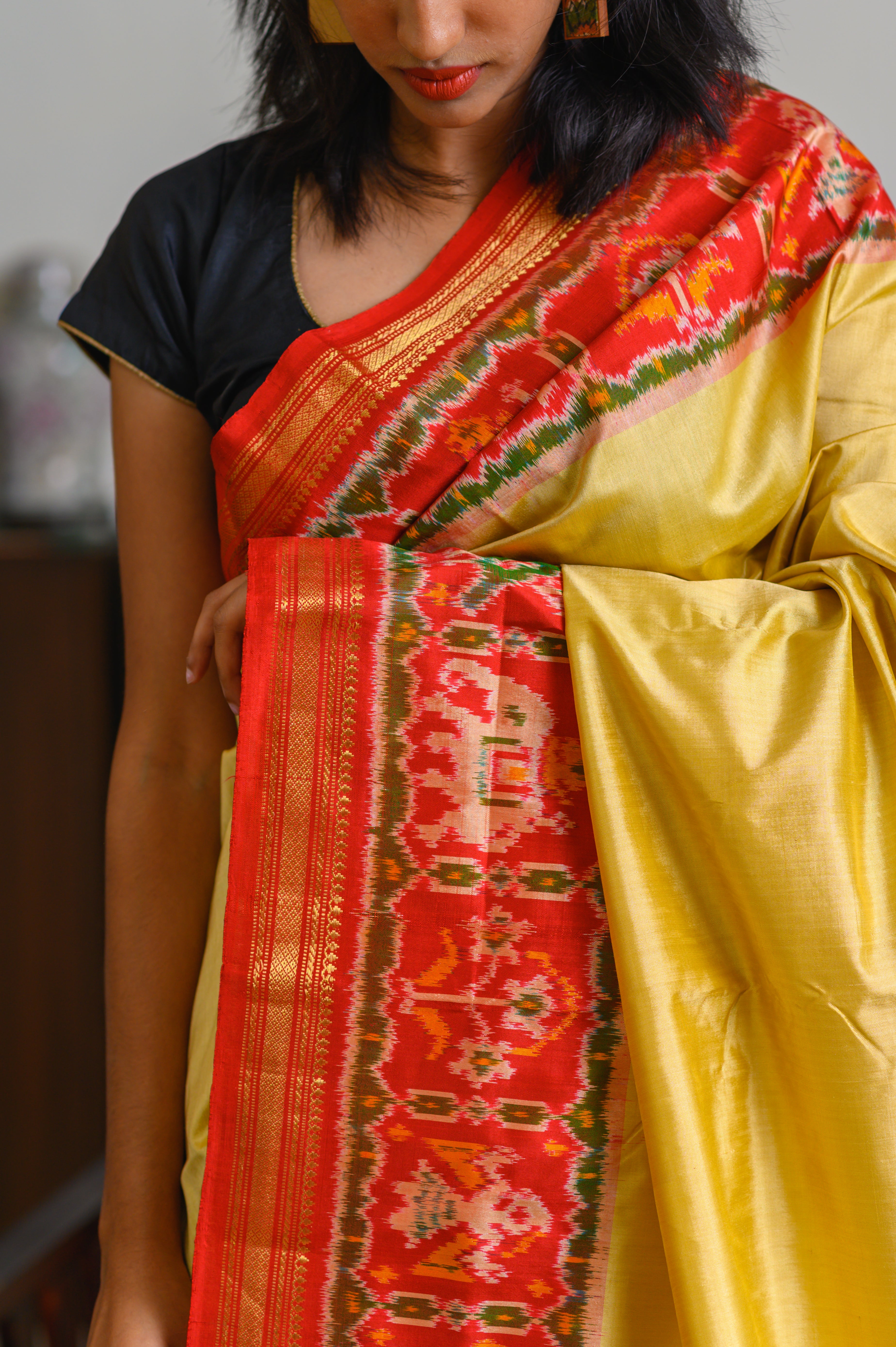 Spring Yellow Handwoven Single Ikkat Silk