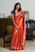 Sunset Rust Handwoven Single Ikkat Silk