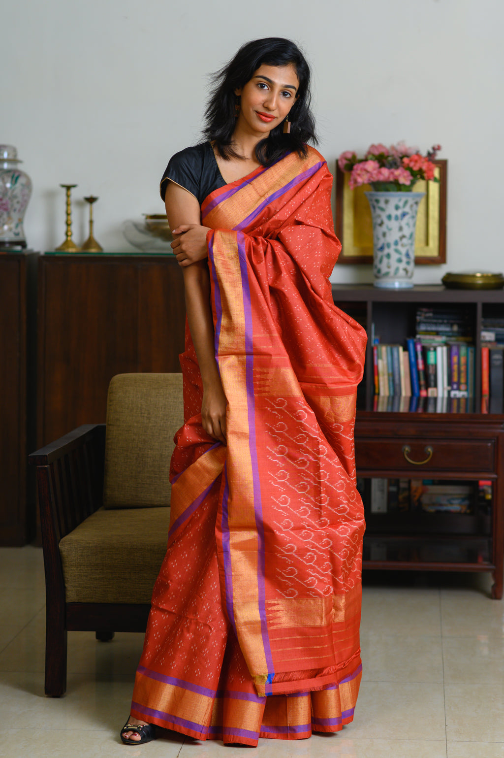 Sunset Rust Handwoven Single Ikkat Silk