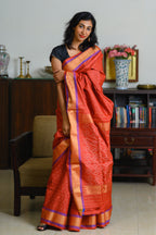 Sunset Rust Handwoven Single Ikkat Silk
