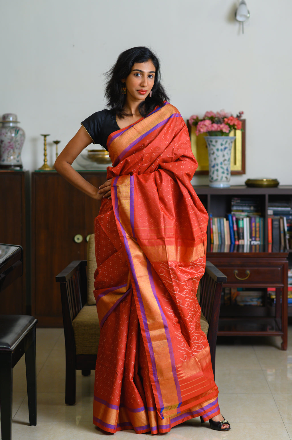 Sunset Rust Handwoven Single Ikkat Silk