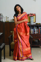 Sunset Rust Handwoven Single Ikkat Silk