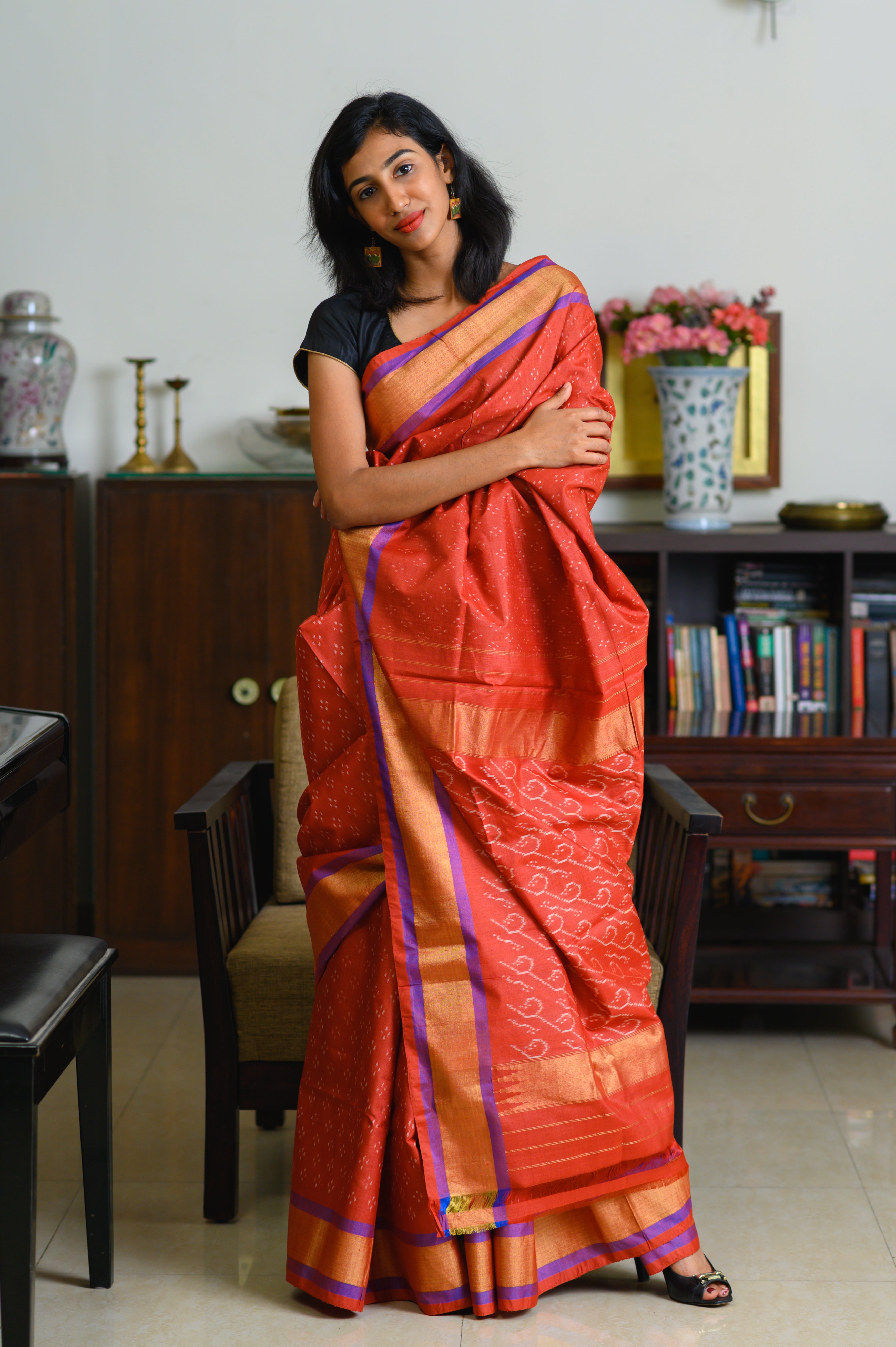 Sunset Rust Handwoven Single Ikkat Silk
