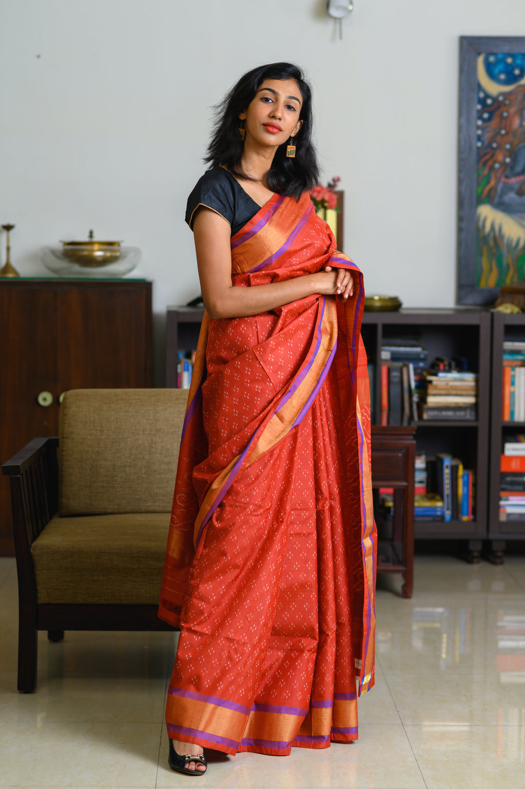 Sunset Rust Handwoven Single Ikkat Silk