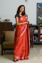 Sunset Rust Handwoven Single Ikkat Silk