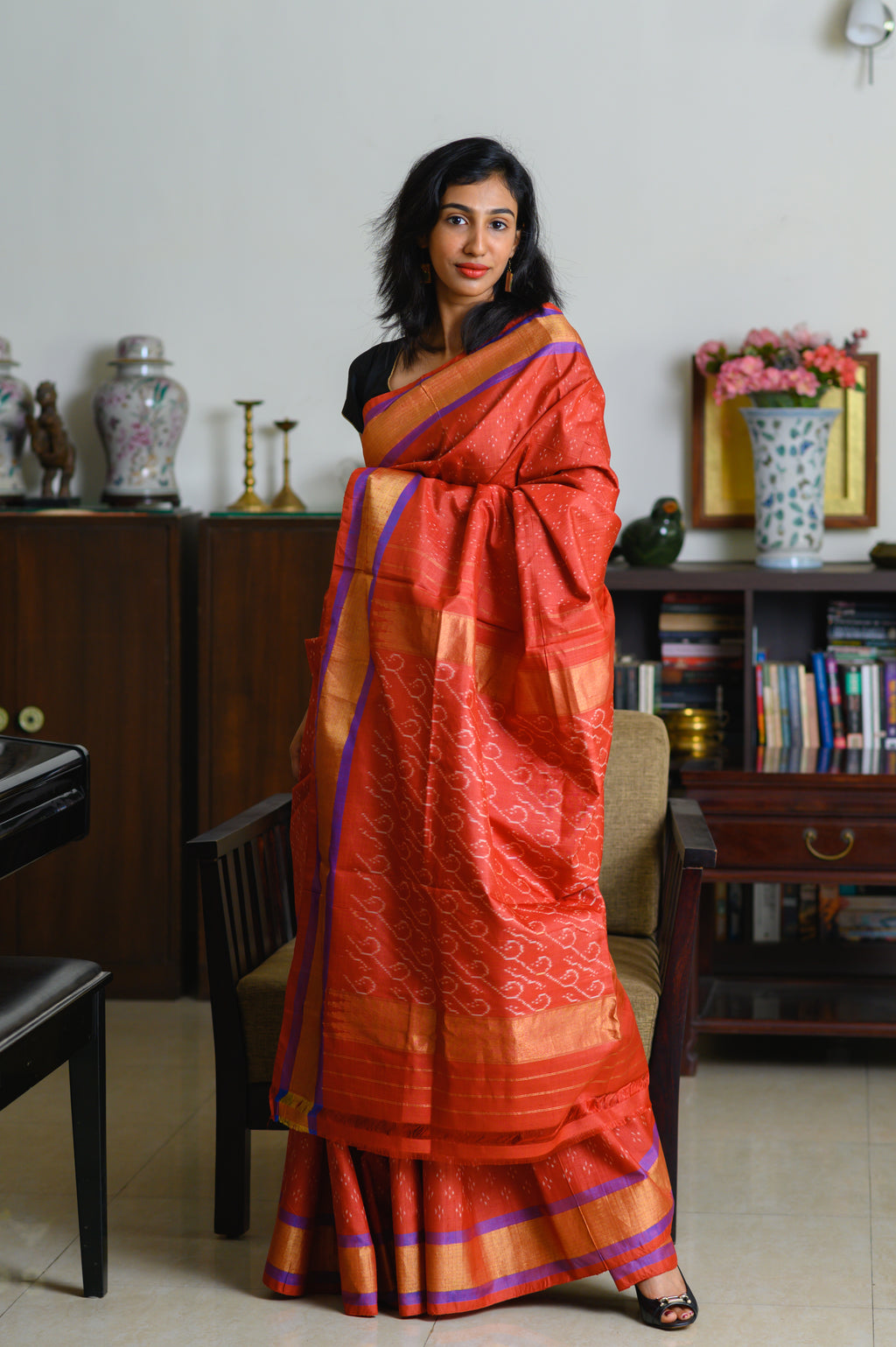 Sunset Rust Handwoven Single Ikkat Silk