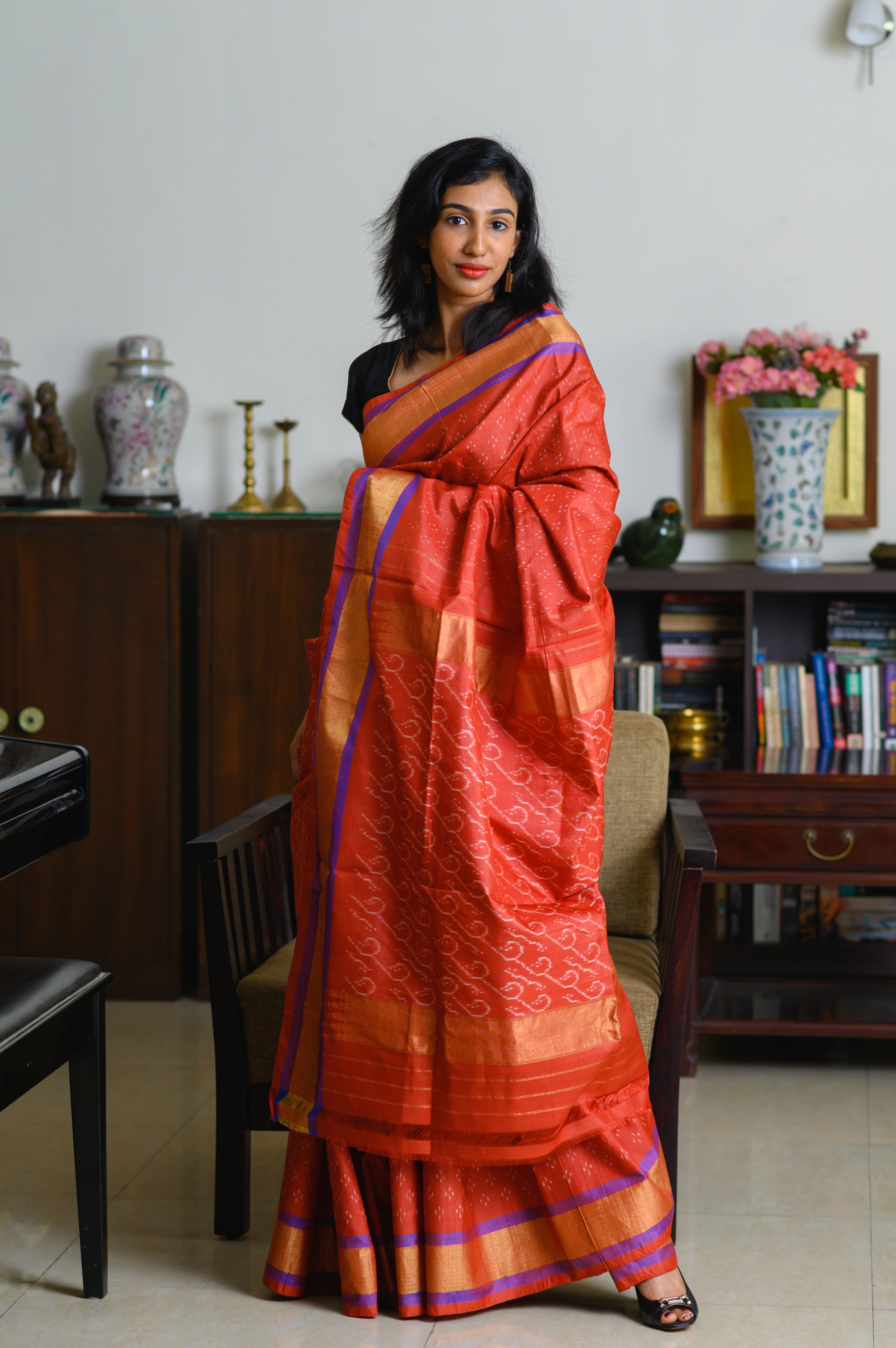 Sunset Rust Handwoven Single Ikkat Silk