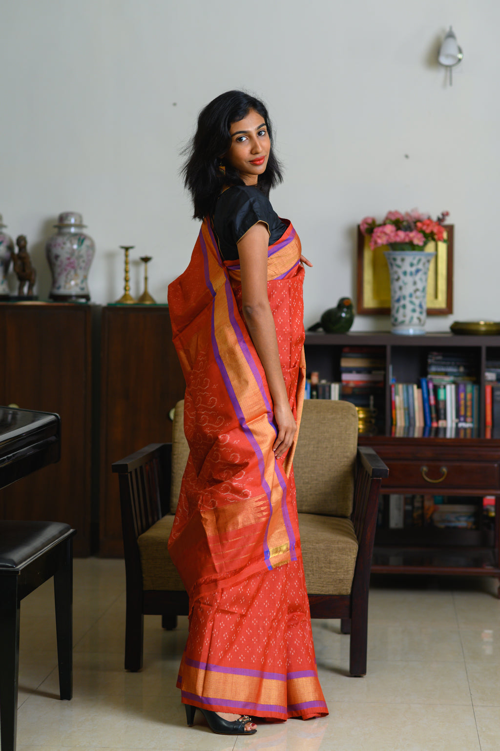 Sunset Rust Handwoven Single Ikkat Silk