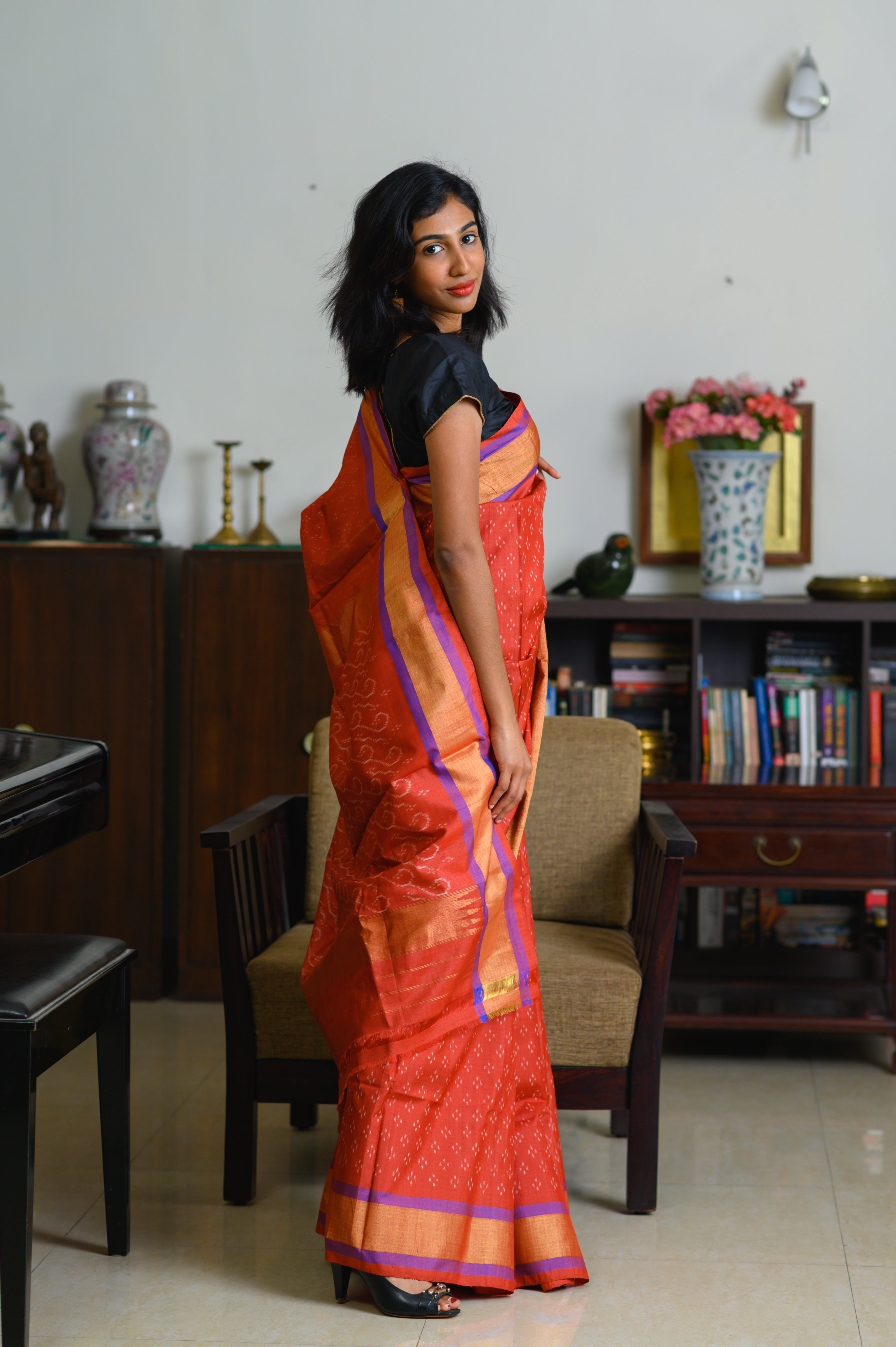 Sunset Rust Handwoven Single Ikkat Silk