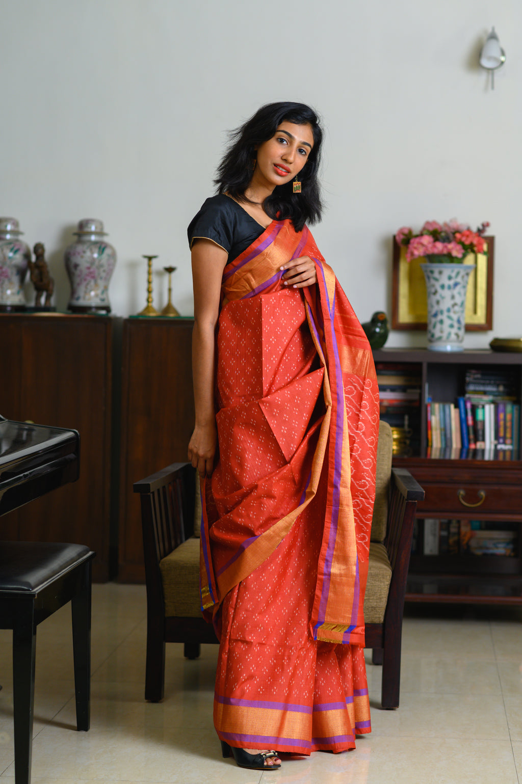 Sunset Rust Handwoven Single Ikkat Silk