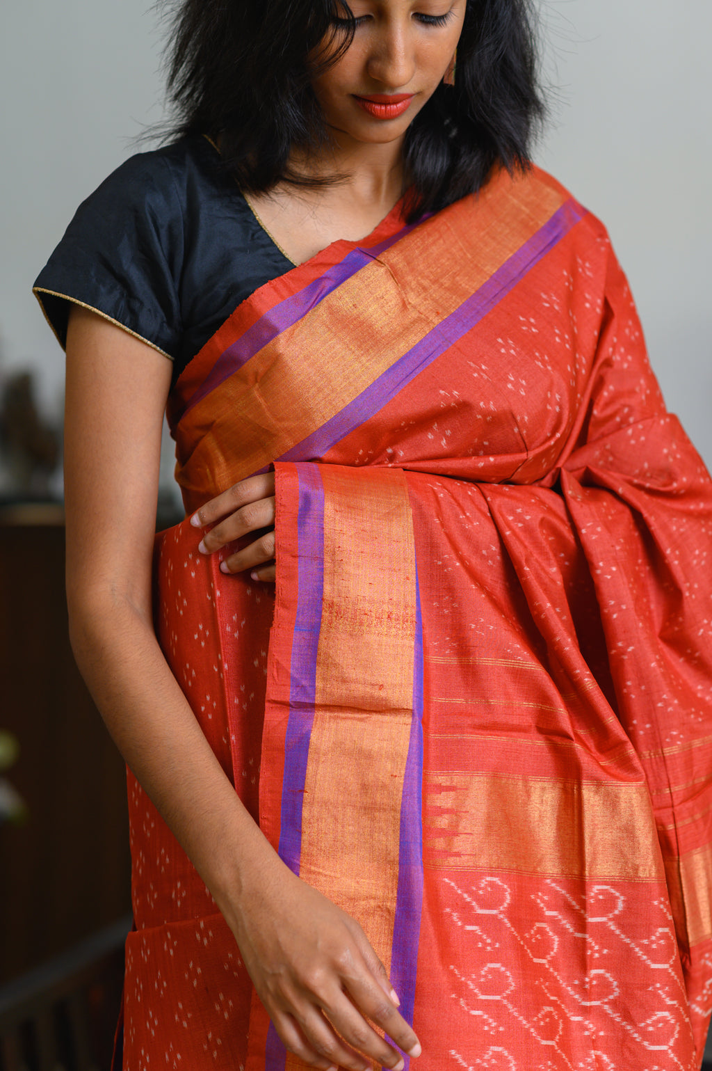 Sunset Rust Handwoven Single Ikkat Silk