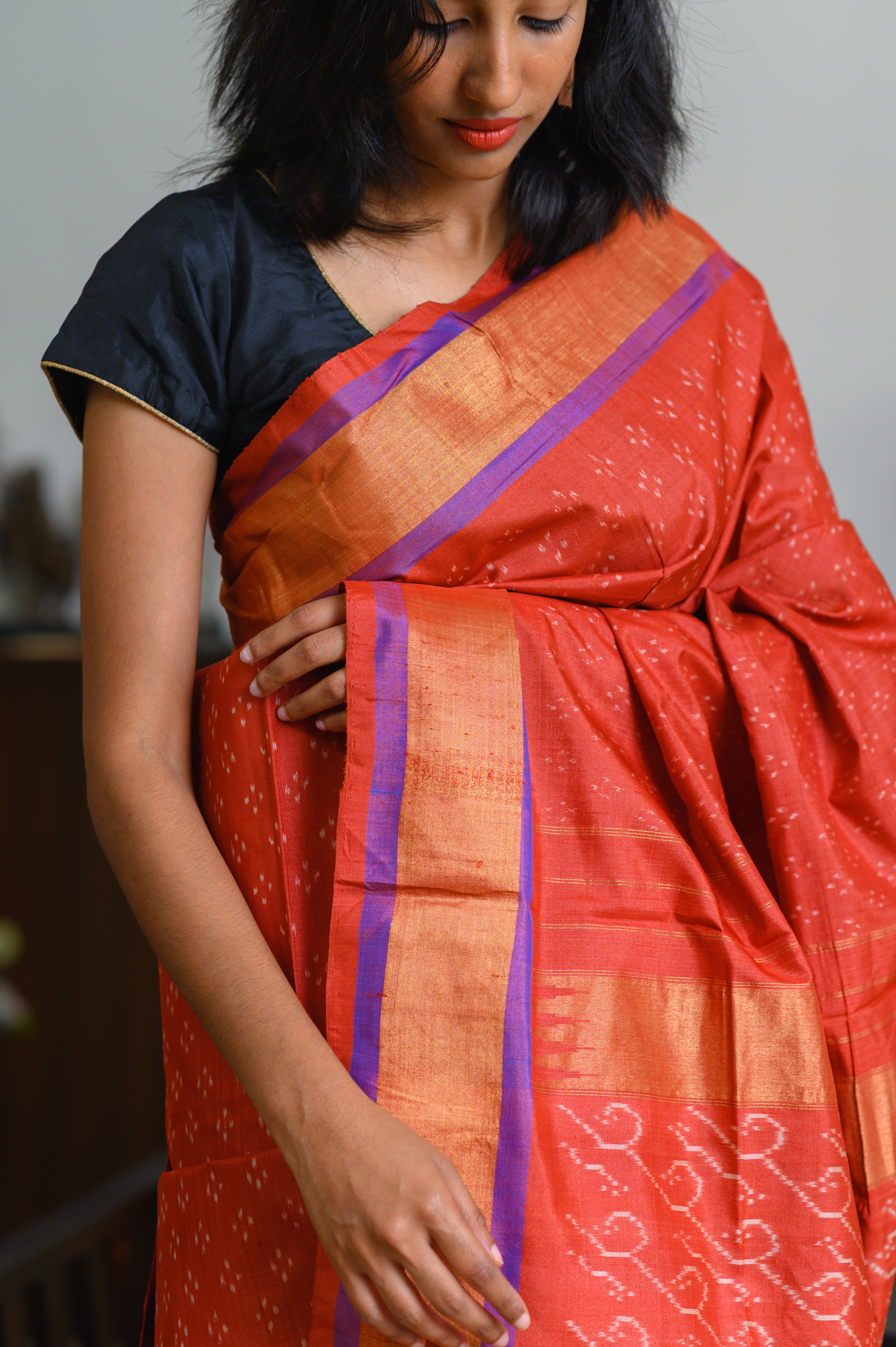 Sunset Rust Handwoven Single Ikkat Silk