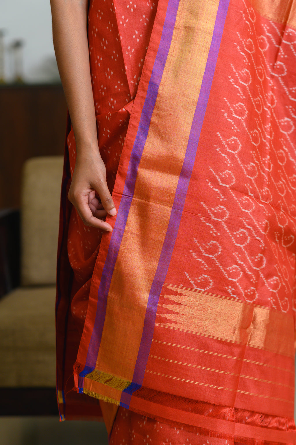 Sunset Rust Handwoven Single Ikkat Silk